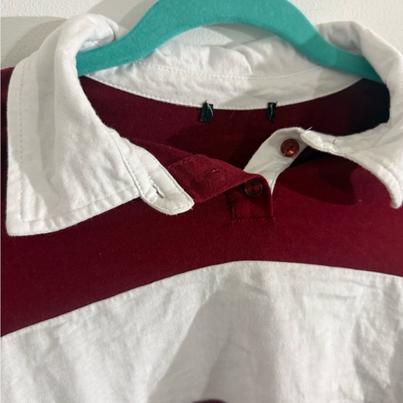 Striped Collared Rugby Top in Burgundy and White - Picture 3 of 9